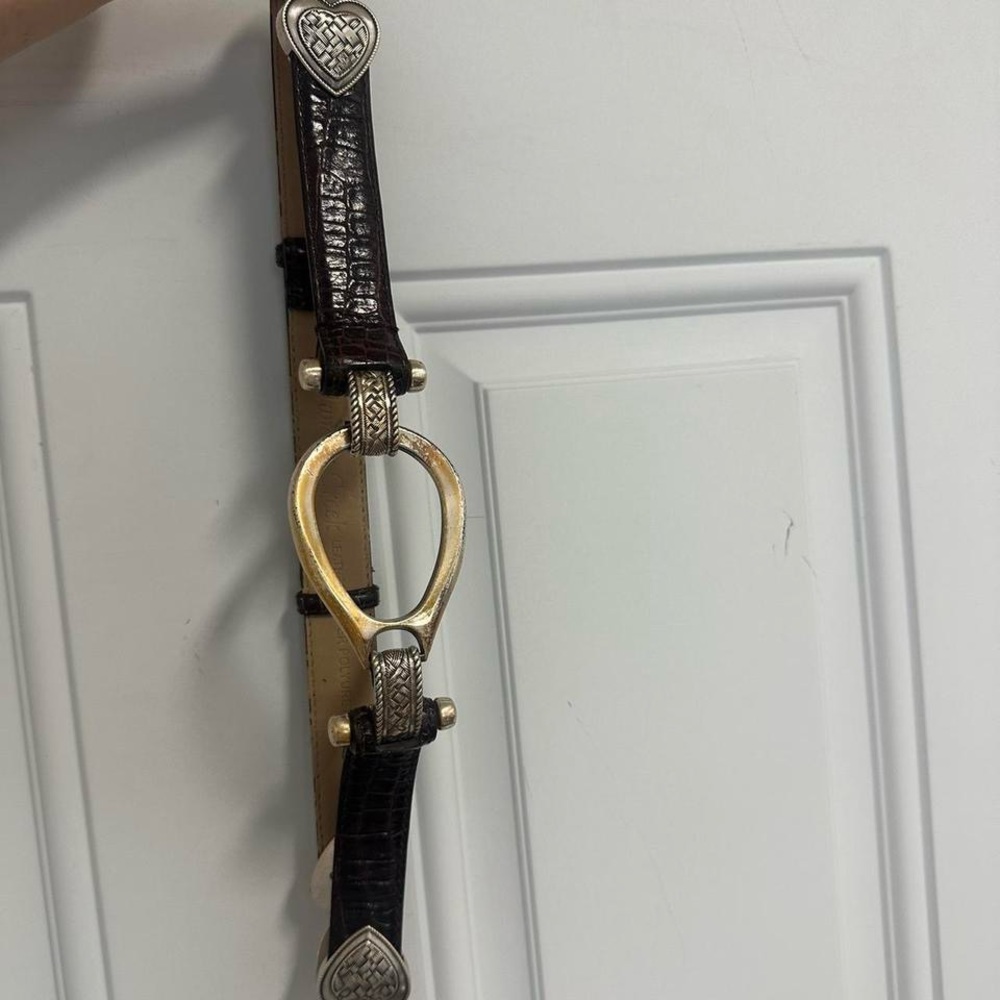 Brown Leather Belt with Silver and Gold Buckle